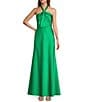 Color:Fern - Image 1 - Hana Satin Halter Neck Sleeveless A-Line Dress