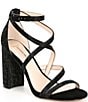 Color:Black - Image 1 - Hazlyn Satin Rhinestone Embellished Strappy Dress Sandals