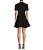 Color:Black - Image 2 - Iris Linen Blend Floral Applique Mock Neck A-Line Mini Dress