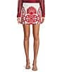 Antonio Melani Izzy Printed Linen Blend Skirt, Color:Red Scroll - Image 1