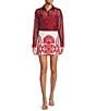 Antonio Melani Izzy Printed Linen Blend Skirt, Color:Red Scroll - Image 3