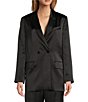 Color:Black - Image 1 - Jelena Satin Collared Button Front Coordinating Blazer Jacket