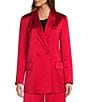 Color:Cherry - Image 1 - Jelena Satin Collared Button Front Coordinating Blazer Jacket
