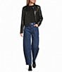 Antonio Melani Joan Pocket Button Front Extended Cuff Long Sleeve Genuine Leather Jacket - Image 4
