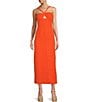 Color:Mandarin - Image 1 - Joy Crinkle Textured Halter Neck Sleeveless Midi Dress