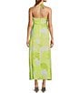 Color:Lime Palm - Image 2 - Kiri Palm Printed Satin Halter Neck Sleeveless Dress