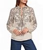 Antonio Melani Lilith Paisley Print Voile Split V-Neck Tie Front Long Sleeve Coordinating Blouse - Image 1