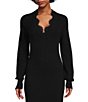 Color:Black - Image 3 - Linda Cashmere Long Sleeve V-Neck Sweater Dress