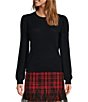 Color:Black - Image 1 - Lisa Puff Sleeve Crew Neck Cashmere Sweater