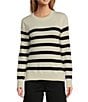 Antonio Melani Luxury Collection Cameron Cashmere Crew Neck Long Sleeve Thick Striped Knit Sweater, Color:Ivory/Black - Image 1