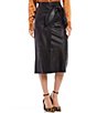 Color:Black - Image 1 - Julia Genuine Leather Faux Wrap Midi Skirt