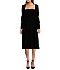 Color:Black - Image 1 - MacKenzie Square Neck Long Sleeve Velvet A-Line Midi Dress