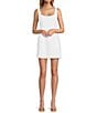 Color:White - Image 1 - Macy Tweed Pearl Detail Square Neck Sleeveless Mini Dress