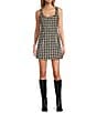 Antonio Melani Macy Wool Blend Houndstooth Square Neck Sleeveless Mini Sheath Dress, Color:Buttercream/Black - Image 1