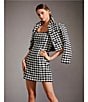Antonio Melani Macy Wool Blend Houndstooth Square Neck Sleeveless Mini Sheath Dress, Color:Buttercream/Black - Image 6