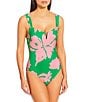 Antonio Melani Madarin Blooms V-Neck One Piece Swimsuit, Color:Shamrock - Image 1