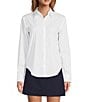 Color:White - Image 1 - Mallory Long Sleeve Point Collar Stretch Poplin Blouse