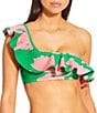 Antonio Melani Mandarin Blooms Bonded Ruffle One Shoulder Swim Top, Color:Shamrock - Image 1