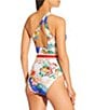 Antonio Melani Map Ribbon Belt Cut Out One Shoulder One Piece Swimsuit, Color:Multi - Image 2