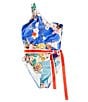 Antonio Melani Map Ribbon Belt Cut Out One Shoulder One Piece Swimsuit, Color:Multi - Image 6