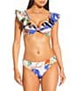 Antonio Melani Map V-Neck Bonded Ruffle Bralette Swim Top, Color:Multi - Image 3