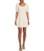 Color:Ivory - Image 1 - Maria Mini Scoop Neck Short Puffed Sleeve A-Line Dress