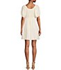 Color:Ivory - Image 2 - Maria Mini Scoop Neck Short Puffed Sleeve A-Line Dress