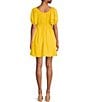 Color:Citron - Image 2 - Maria Mini Scoop Neck Short Puffed Sleeve A-Line Dress