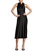 Antonio Melani Marine Satin Halter Cowl Neck Sleeveless Midi Slip Dress, Color:Black - Image 1
