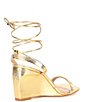 Color:Gold - Image 2 - Maryamm Metallic Leather Lace-Up Wedge Sandals