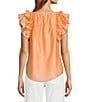 Color:Apricot - Image 2 - Meadow Split V-Neck Short Puff Ruffle Sleeve Blouse