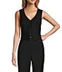 Color:Black - Image 1 - Melinda V-Neck Sleeveless Button Front Vest