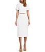 Color:White - Image 3 - Monet Stretch Linen Blend Back Slit Midi Pencil Skirt