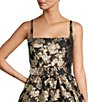 Color:Black/Gold - Image 3 - Morgan Sleeveless Square Neck Jacquard A-Line Tea Length Dress