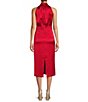 Color:Cherry - Image 2 - Naomi Satin Halter Midi Sheath Dress