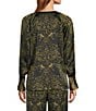Antonio Melani Noah Motif Print Satin Banded Neck Raglan Long Sleeve Button Front Coordinating Blouse, Color:Green Motif - Image 2