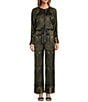 Antonio Melani Noah Motif Print Satin Banded Neck Raglan Long Sleeve Button Front Coordinating Blouse, Color:Green Motif - Image 3
