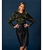 Antonio Melani Noah Motif Print Satin Banded Neck Raglan Long Sleeve Button Front Coordinating Blouse, Color:Green Motif - Image 5
