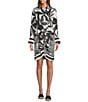 Antonio Melani Odessa Printed Satin Button Front Long Sleeve Dress, Color:Black Palm - Image 1