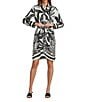 Antonio Melani Odessa Printed Satin Button Front Long Sleeve Dress, Color:Black Palm - Image 1