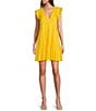 Color:Sunshine - Image 1 - Opal Linen Blend V-Neckline Cap Sleeve Tiered A-Line Dress