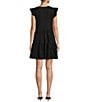 Color:Black - Image 2 - Opal Linen Blend V-Neckline Cap Sleeve Tiered A-Line Dress