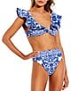 Antonio Melani Ornate Border High Waisted Swim Bottom, Color:Blue - Image 3
