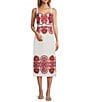 Antonio Melani Penelope Linen Blend Scroll Print Sweetheart Neck Sleeveless Midi Dress, Color:Red Scroll - Image 1