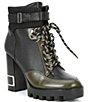 Color:Black/Army/Black - Image 1 - Perline Leather Lace-Up Chunky Booties