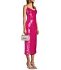 Color:Bright Pink - Image 3 - Pixie Novelty Sequin Cowl Neck Sleeveless Midi Dress
