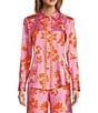 Color:Mandarin Floral - Image 1 - Polina Floral Printed Satin Twill Point Collar Long Sleeve Coordinating Button Front Shirt