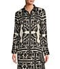 Antonio Melani Polina Floral Satin Twill Point Collar Long Sleeve Coordinating Button Front Shirt, Color:Natural/Black - Image 1