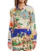 Antonio Melani Polina Linen Blend Ocean Print Button Front Collar Long Sleeve Coordinating Blouse, Color:Ocean Print - Image 1