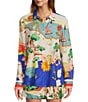 Antonio Melani Polina Linen Blend Ocean Print Button Front Collar Long Sleeve Coordinating Blouse, Color:Ocean Print - Image 4